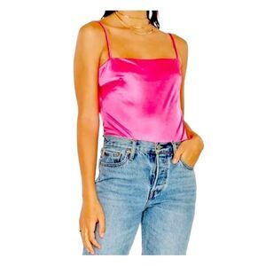 Anthropologie 4SI3NNA Bodysuit In Bright Pink Satin Women’s Size XS NWT